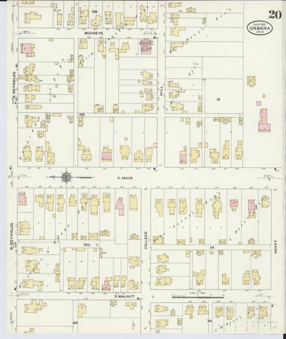Sanborn Fire Insurance Map from Urbana, Champaign County, Ohio (1910), Sheet #0020 - Historic Sanborn Fire Insurance Map Print, vintage old map wall art, antique decor, genealogy gift, Ohio Ohio map
