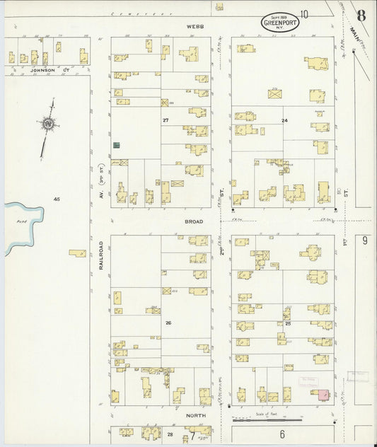 Sanborn Fire Insurance Map from Greenport, Suffolk County, New York (1909), Sheet #0008 - Historic Sanborn Fire Insurance Map Print, vintage old map wall art, antique decor, genealogy gift, New York New York map