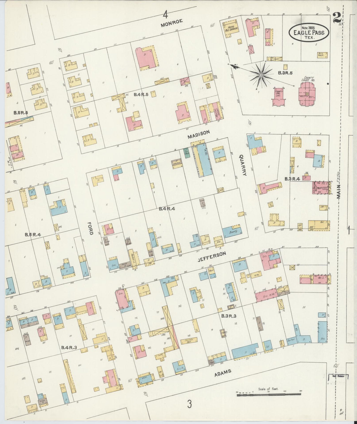 Sanborn Fire Insurance Map from Eagle Pass, Maverick County, Texas (1905), Sheet #0002 - Historic Sanborn Fire Insurance Map Print, vintage old map wall art, antique decor, genealogy gift, Texas Texas map