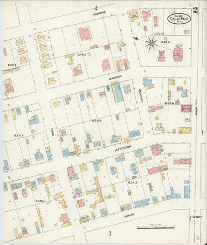 Sanborn Fire Insurance Map from Eagle Pass, Maverick County, Texas (1905), Sheet #0002 - Historic Sanborn Fire Insurance Map Print, vintage old map wall art, antique decor, genealogy gift, Texas Texas map
