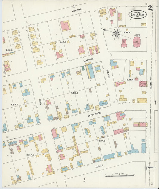 Sanborn Fire Insurance Map from Eagle Pass, Maverick County, Texas (1905), Sheet #0002 - Historic Sanborn Fire Insurance Map Print, vintage old map wall art, antique decor, genealogy gift, Texas Texas map