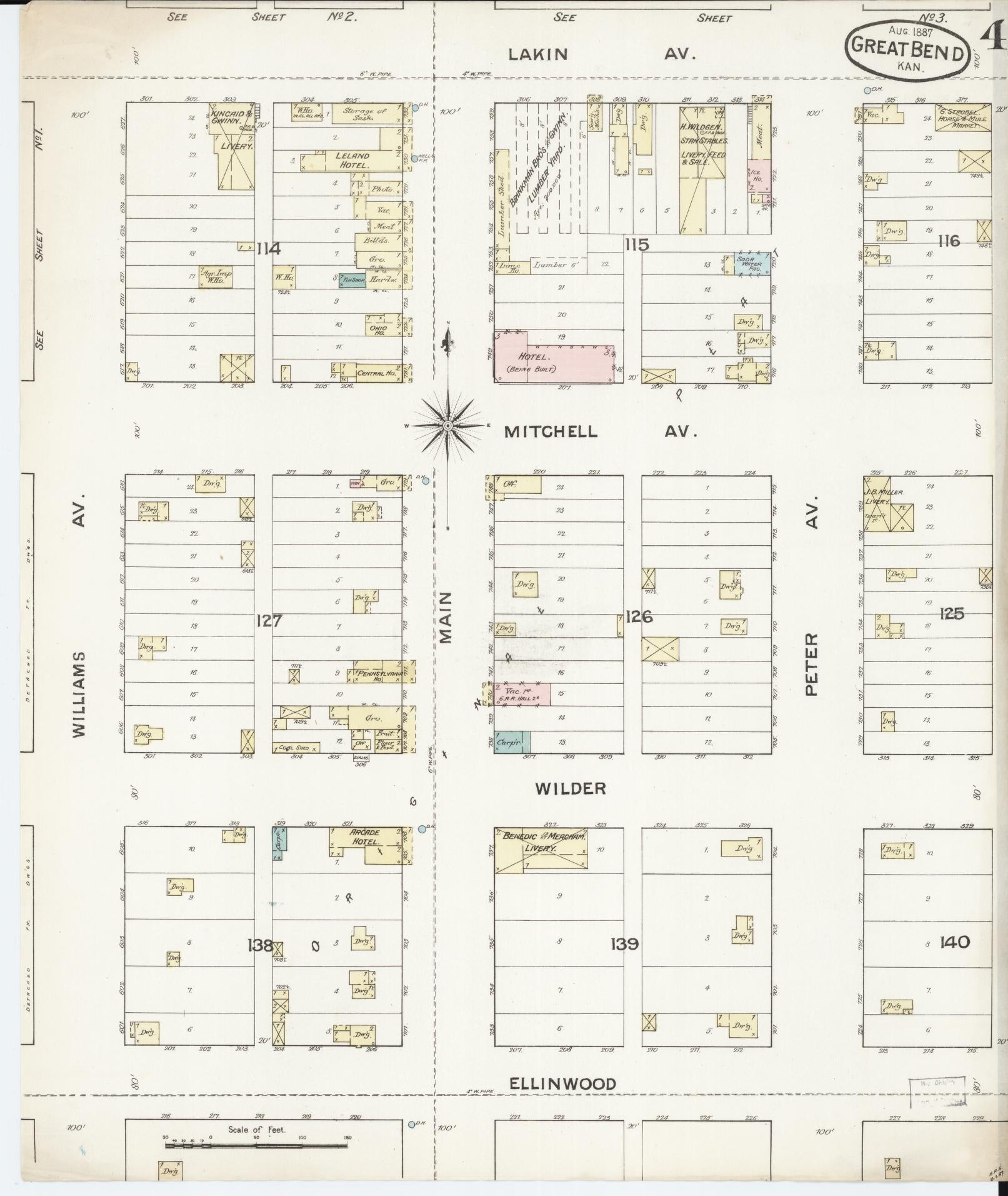 Sanborn Fire Insurance Map from Great Bend, Barton County, Kansas (1887), Sheet #0004 - Historic Sanborn Fire Insurance Map Print, vintage old map wall art, antique decor, genealogy gift, Kansas Kansas map
