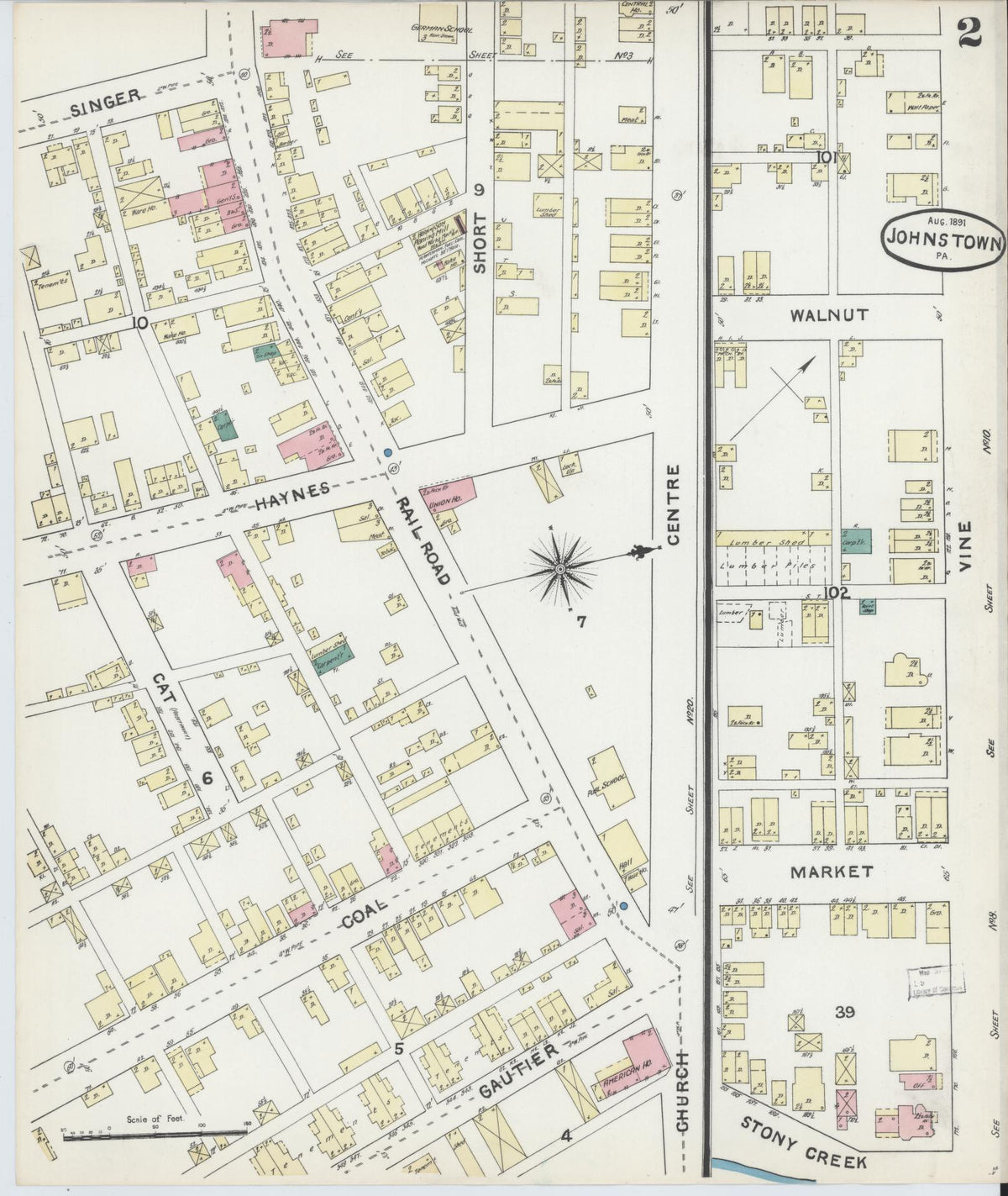 Sanborn Fire Insurance Map from Johnstown, Cambria County, Pennsylvania (1891), Sheet #0002 - Historic Sanborn Fire Insurance Map Print, vintage old map wall art, antique decor, genealogy gift, Pennsylvania Pennsylvania map