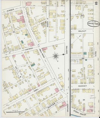 Sanborn Fire Insurance Map from Johnstown, Cambria County, Pennsylvania (1891), Sheet #0002 - Historic Sanborn Fire Insurance Map Print, vintage old map wall art, antique decor, genealogy gift, Pennsylvania Pennsylvania map