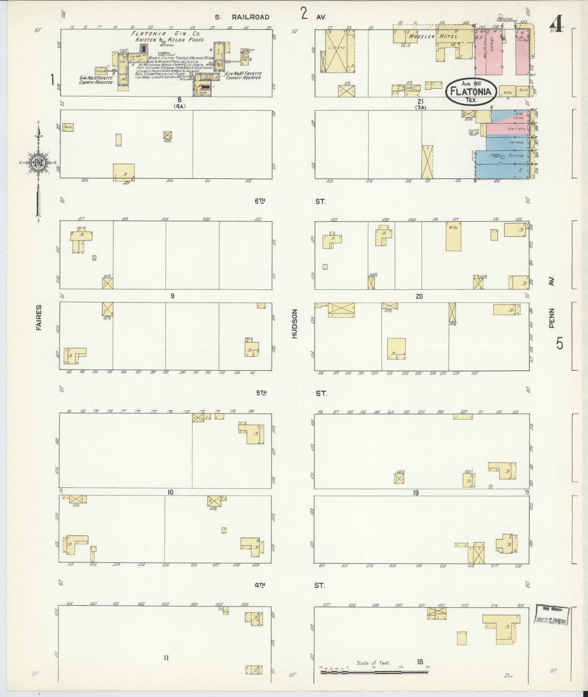 Sanborn Fire Insurance Map from Flatonia, Fayette County, Texas (1912), Sheet #0004 - Complete Map Set gallery image, historic Sanborn map, vintage wall art, Texas Texas