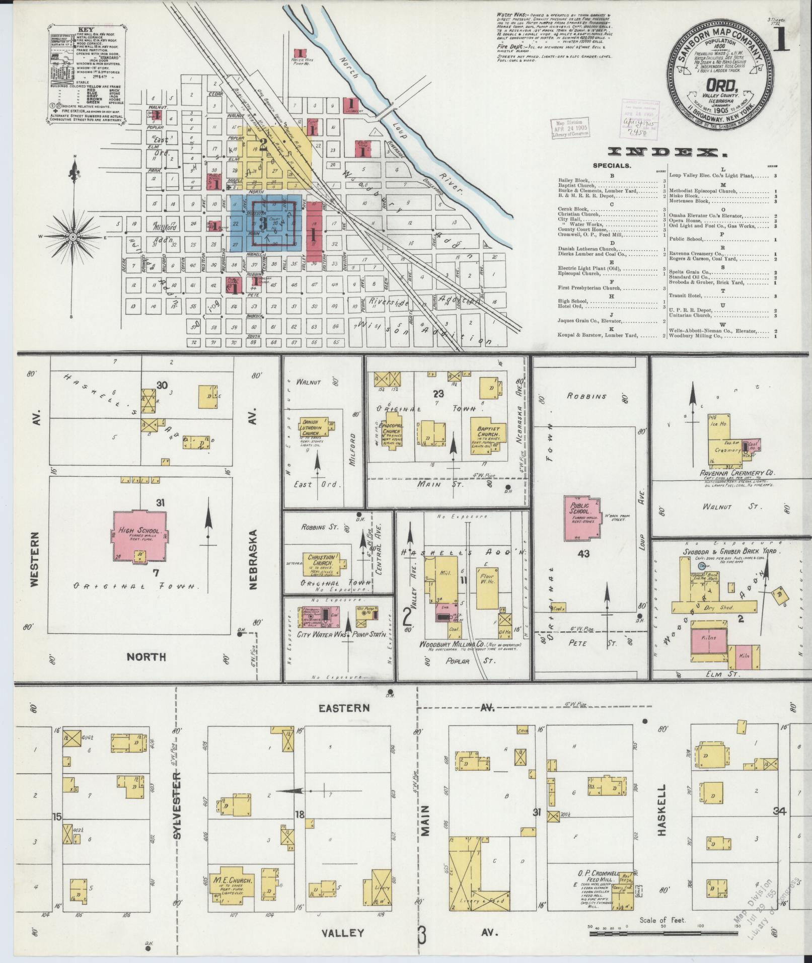 Sanborn Fire Insurance Map from Ord, Valley County, Nebraska (1905), Sheet #0001 - Historic Sanborn Fire Insurance Map Print, vintage old map wall art, antique decor, genealogy gift, Nebraska Nebraska map