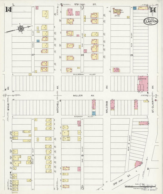 Sanborn Fire Insurance Map from Clairton, Allegheny County, Pennsylvania (1924), Sheet #0014 - Historic Sanborn Fire Insurance Map Print, vintage old map wall art, antique decor, genealogy gift, Pennsylvania Pennsylvania map
