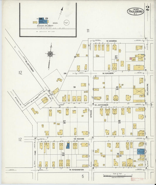 Sanborn Fire Insurance Map from Paulsboro, Gloucester County, New Jersey (1920), Sheet #0002 - Historic Sanborn Fire Insurance Map Print, vintage old map wall art, antique decor, genealogy gift, New Jersey New Jersey map