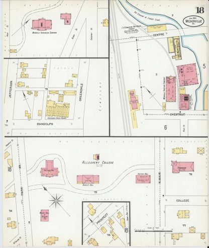 Sanborn Fire Insurance Map from Meadville, Crawford County, Pennsylvania (1901), Sheet #0018 - Historic Sanborn Fire Insurance Map Print, vintage old map wall art, antique decor, genealogy gift, Pennsylvania Pennsylvania map