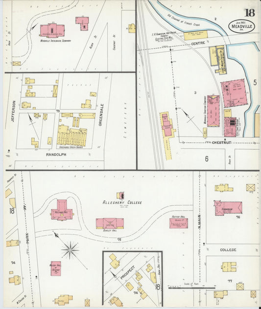 Sanborn Fire Insurance Map from Meadville, Crawford County, Pennsylvania (1901), Sheet #0018 - Historic Sanborn Fire Insurance Map Print, vintage old map wall art, antique decor, genealogy gift, Pennsylvania Pennsylvania map