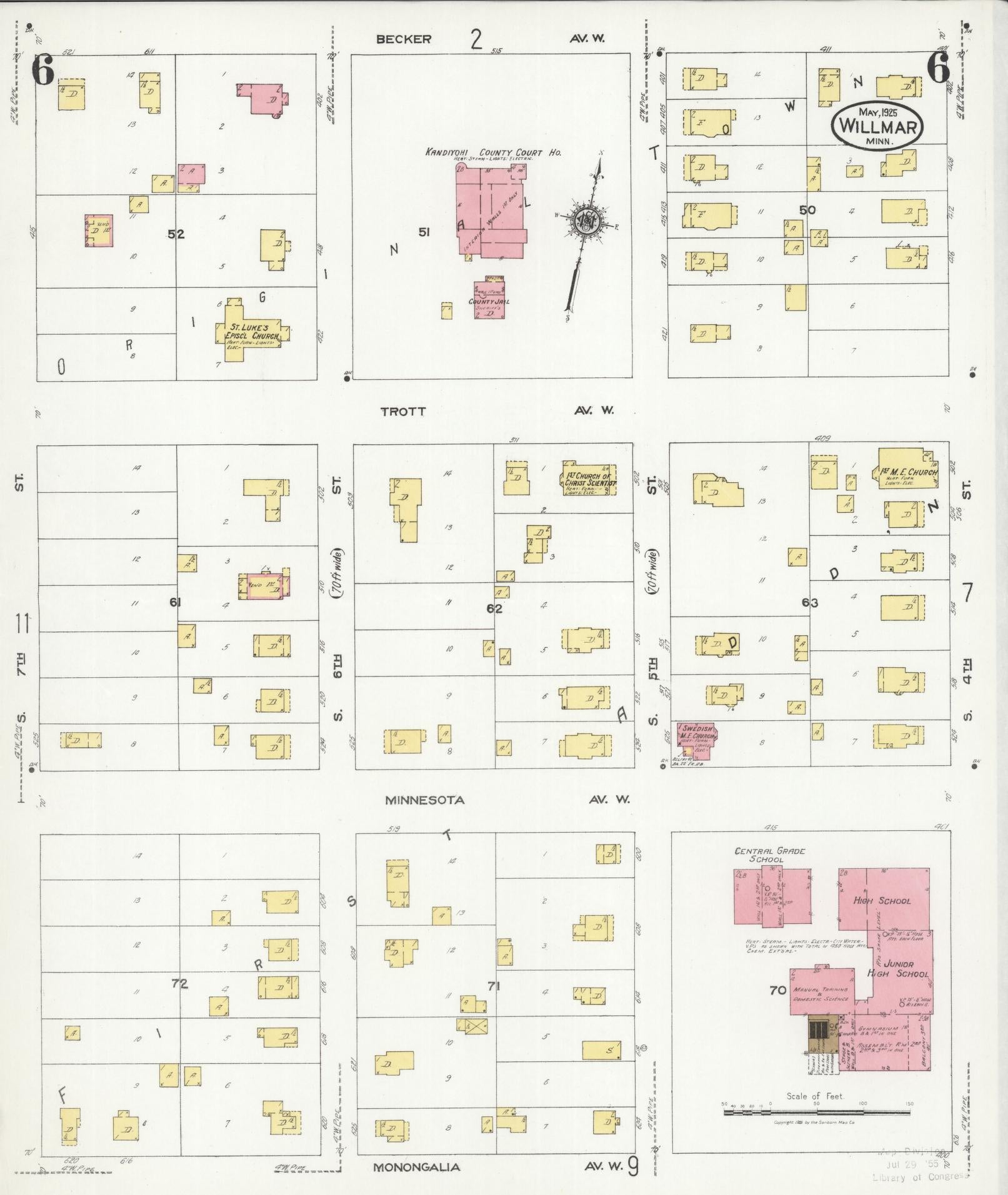Sanborn Fire Insurance Map from Willmar, Kandiyohi County, Minnesota (1925), Sheet #0006 - Complete Map Set gallery image, historic Sanborn map, vintage wall art, Minnesota Minnesota