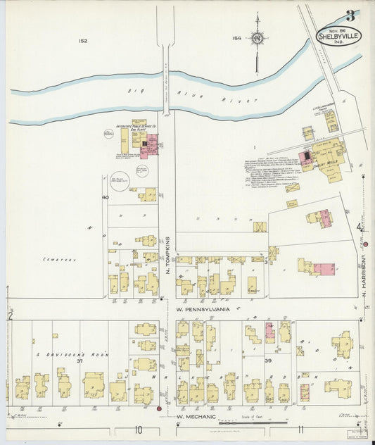 Sanborn Fire Insurance Map from Shelbyville, Shelby County, Indiana (1916), Sheet #0003 - Historic Sanborn Fire Insurance Map Print, vintage old map wall art, antique decor, genealogy gift, Indiana Indiana map