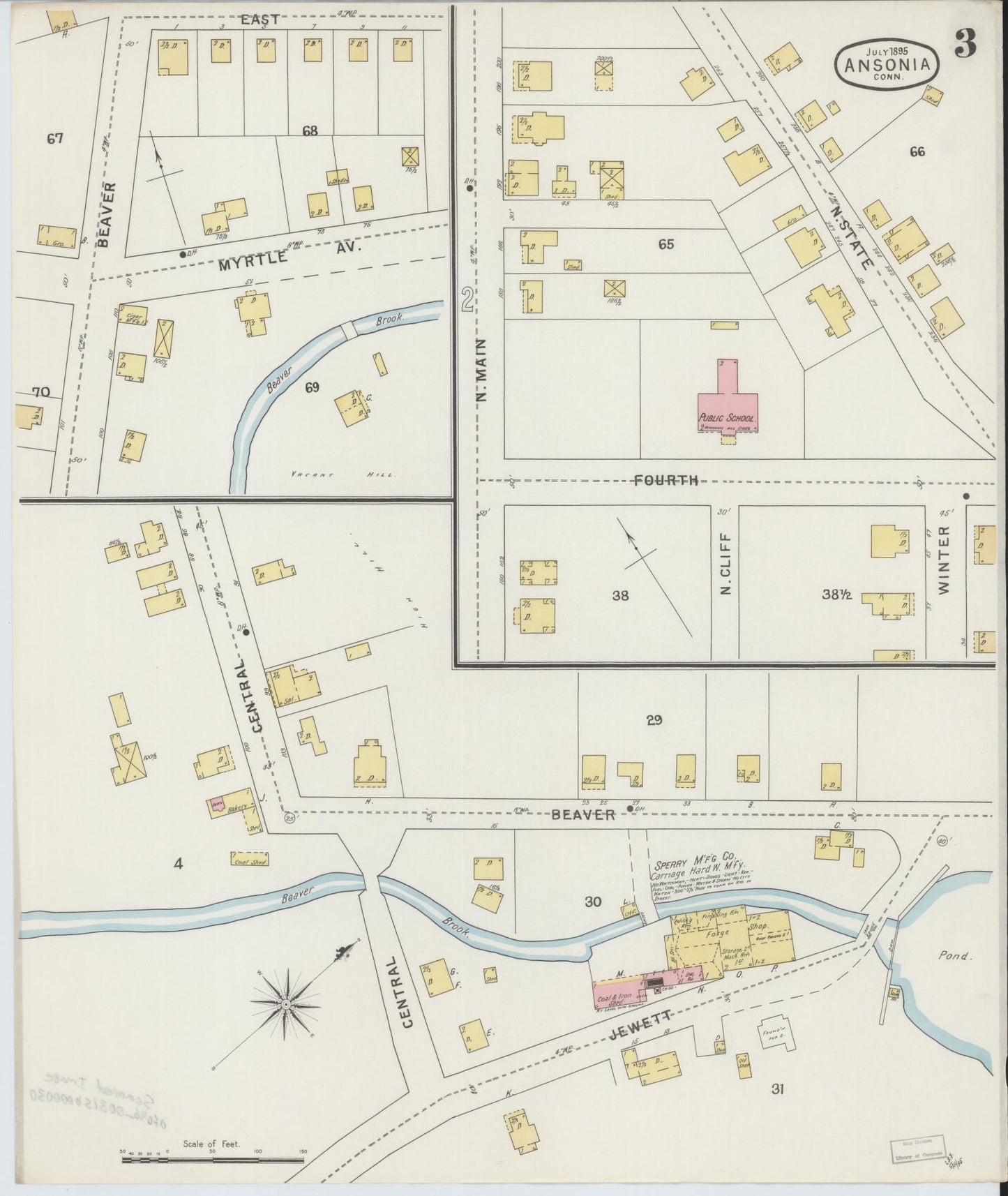 Sanborn Fire Insurance Map from Ansonia, New Haven County, Connecticut (1895), Sheet #0003 - Complete Map Set gallery image, historic Sanborn map, vintage wall art, Connecticut Connecticut