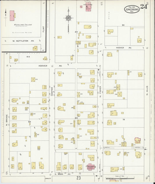Sanborn Fire Insurance Map from Jonesboro, Craighead County, Arkansas (1913), Sheet #0024 - Historic Sanborn Fire Insurance Map Print, vintage old map wall art, antique decor, genealogy gift, Arkansas Arkansas map