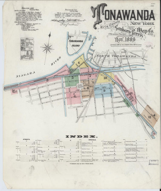 Sanborn Fire Insurance Map from Tonawanda, Erie County, New York (1889), Sheet #0001 - Historic Sanborn Fire Insurance Map Print, vintage old map wall art, antique decor, genealogy gift, New York New York map