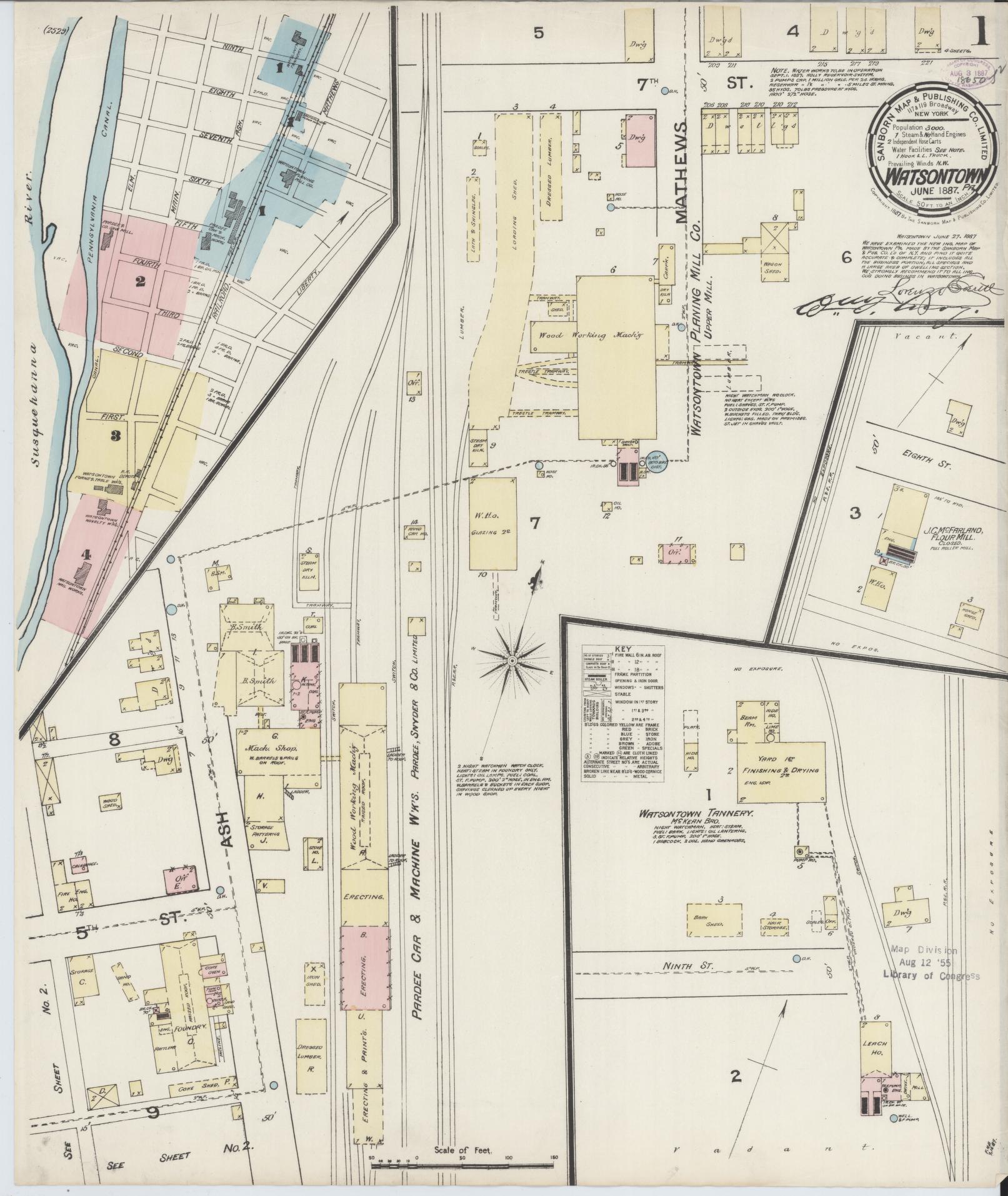 Sanborn Fire Insurance Map from Watsontown, Northumberland County, Pennsylvania (1887), Sheet #0001 - Complete Map Set gallery image, historic Sanborn map, vintage wall art, Pennsylvania Pennsylvania