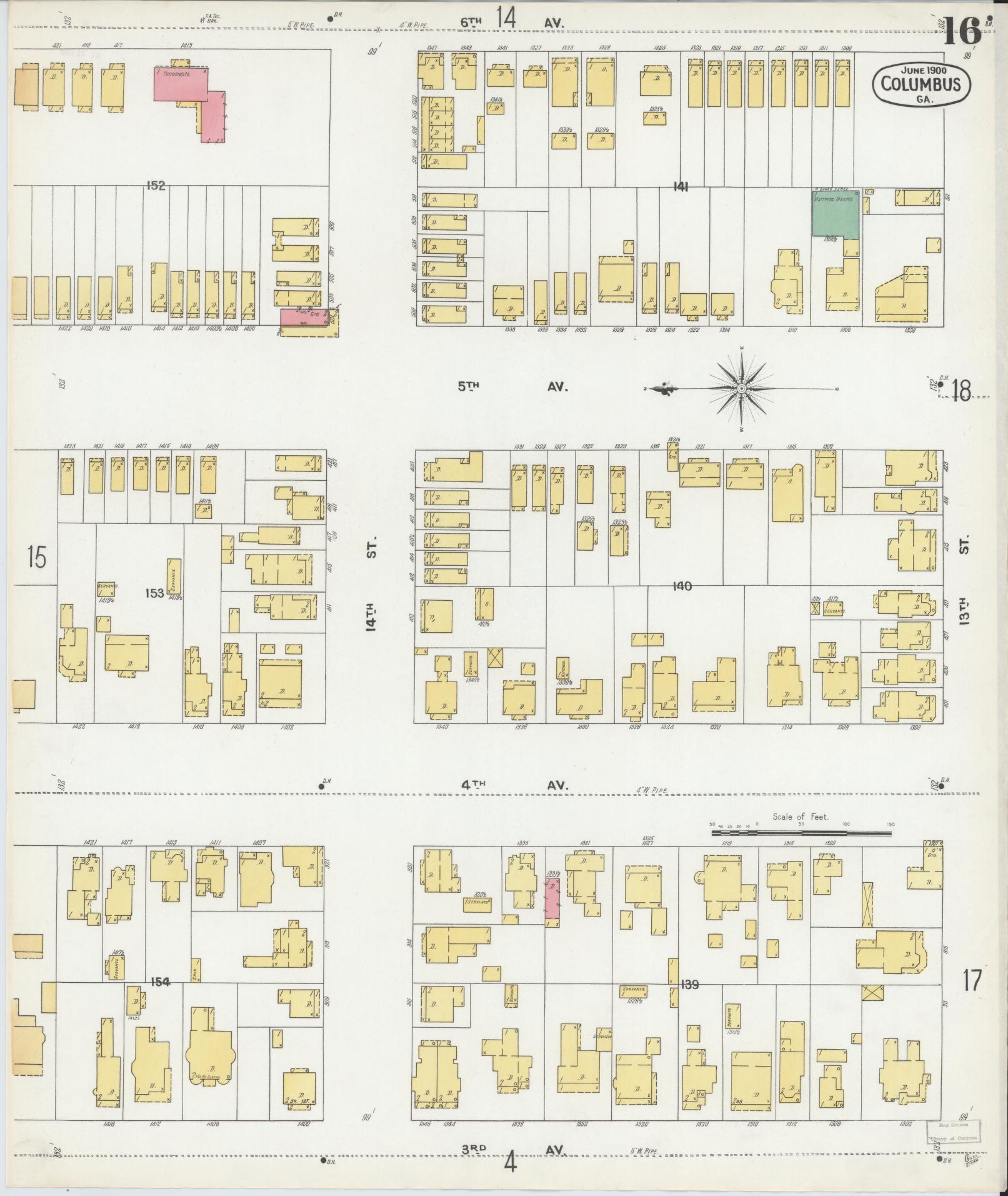 Sanborn Fire Insurance Map from Columbus, Muscogee County, Georgia (1900), Sheet #0016 - Historic Sanborn Fire Insurance Map Print, vintage old map wall art, antique decor, genealogy gift, Georgia Georgia map