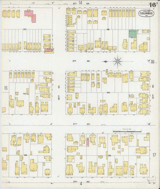 Sanborn Fire Insurance Map from Columbus, Muscogee County, Georgia (1900), Sheet #0016 - Historic Sanborn Fire Insurance Map Print, vintage old map wall art, antique decor, genealogy gift, Georgia Georgia map
