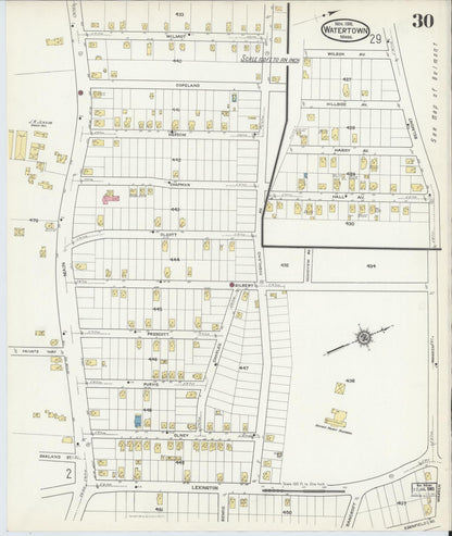 Sanborn Fire Insurance Map from Watertown, Middlesex County, Massachusetts (1916), Sheet #0030 - Historic Sanborn Fire Insurance Map Print, vintage old map wall art, antique decor, genealogy gift, Massachusetts Massachusetts map