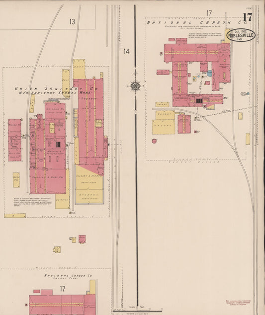Sanborn Fire Insurance Map from Noblesville, Hamilton County, Indiana (1922), Sheet #0017 - Historic Sanborn Fire Insurance Map Print, vintage old map wall art, antique decor, genealogy gift, Indiana Indiana map