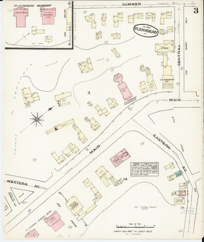 Sanborn Fire Insurance Map from Saint Johnsbury, Caledonia County, Vermont (1884), Sheet #0003 - Complete Map Set gallery image, historic Sanborn map, vintage wall art, Vermont Vermont