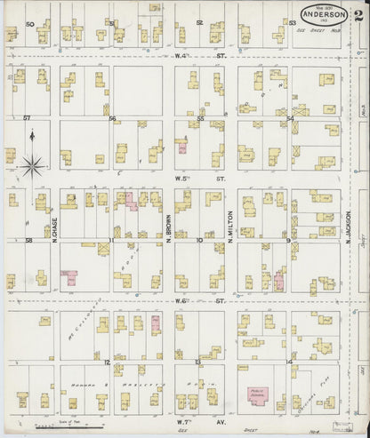 Sanborn Fire Insurance Map from Anderson, Madison County, Indiana (1890), Sheet #0002 - Historic Sanborn Fire Insurance Map Print, vintage old map wall art, antique decor, genealogy gift, Indiana Indiana map
