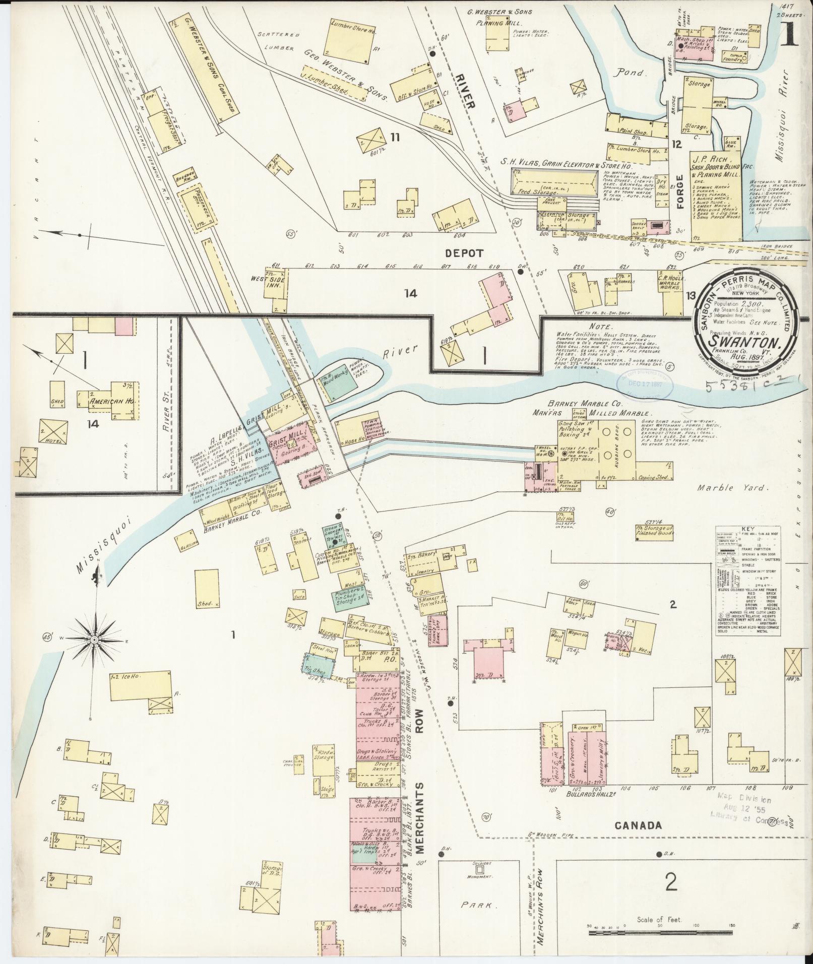 Sanborn Fire Insurance Map from Swanton, Franklin County, Vermont (1897), Sheet #0001 - Complete Map Set gallery image, historic Sanborn map, vintage wall art, Vermont Vermont