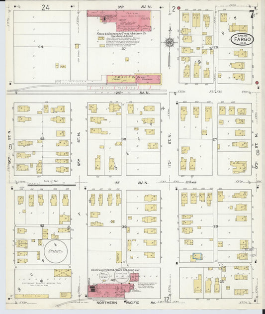 Sanborn Fire Insurance Map from Fargo, Cass County, North Dakota (1916), Sheet #0007 - Historic Sanborn Fire Insurance Map Print, vintage old map wall art, antique decor, genealogy gift, North Dakota North Dakota map