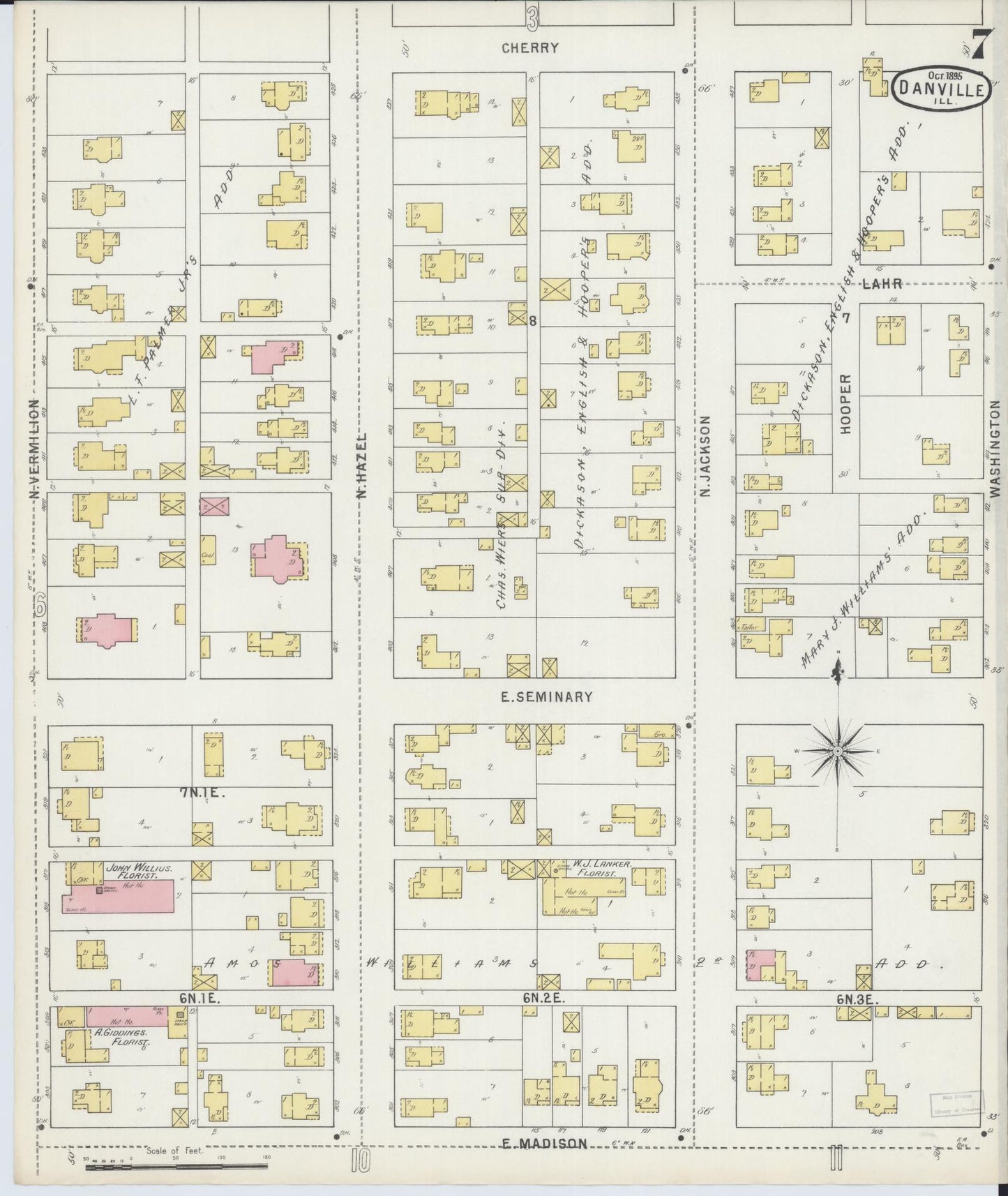 Sanborn Fire Insurance Map from Danville, Vermilion County, Illinois (1895), Sheet #0007 - Complete Map Set gallery image, historic Sanborn map, vintage wall art, Illinois Illinois