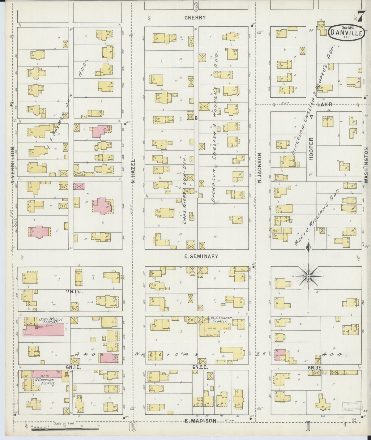 Sanborn Fire Insurance Map from Danville, Vermilion County, Illinois (1895), Sheet #0007 - Complete Map Set gallery image, historic Sanborn map, vintage wall art, Illinois Illinois