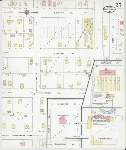 Sanborn Fire Insurance Map from Hastings, Adams County, Nebraska (1910), Sheet #0027 - Complete Map Set gallery image, historic Sanborn map, vintage wall art, Nebraska Nebraska