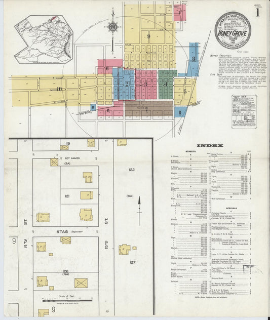 Sanborn Fire Insurance Map from Honey Grove, Fannin County, Texas (1921), Sheet #0001 - Complete Map Set gallery image, historic Sanborn map, vintage wall art, Texas Texas