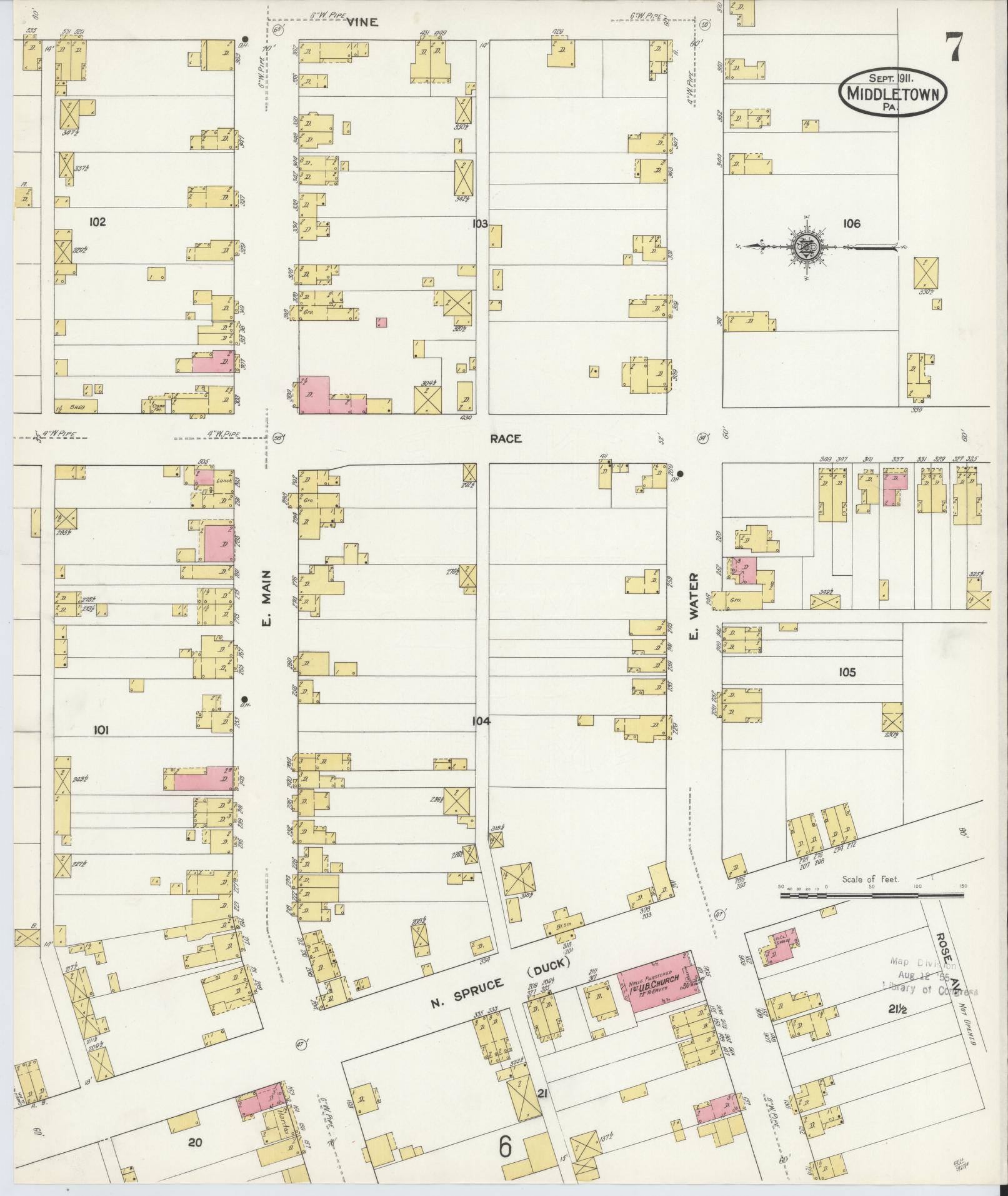 Sanborn Fire Insurance Map from Middletown, Dauphin County, Pennsylvania (1911), Sheet #0007 - Complete Map Set gallery image, historic Sanborn map, vintage wall art, Pennsylvania Pennsylvania