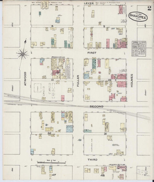 Sanborn Fire Insurance Map from Shakopee, Scott County, Minnesota (1884), Sheet #0002 - Historic Sanborn Fire Insurance Map Print, vintage old map wall art, antique decor, genealogy gift, Minnesota Minnesota map