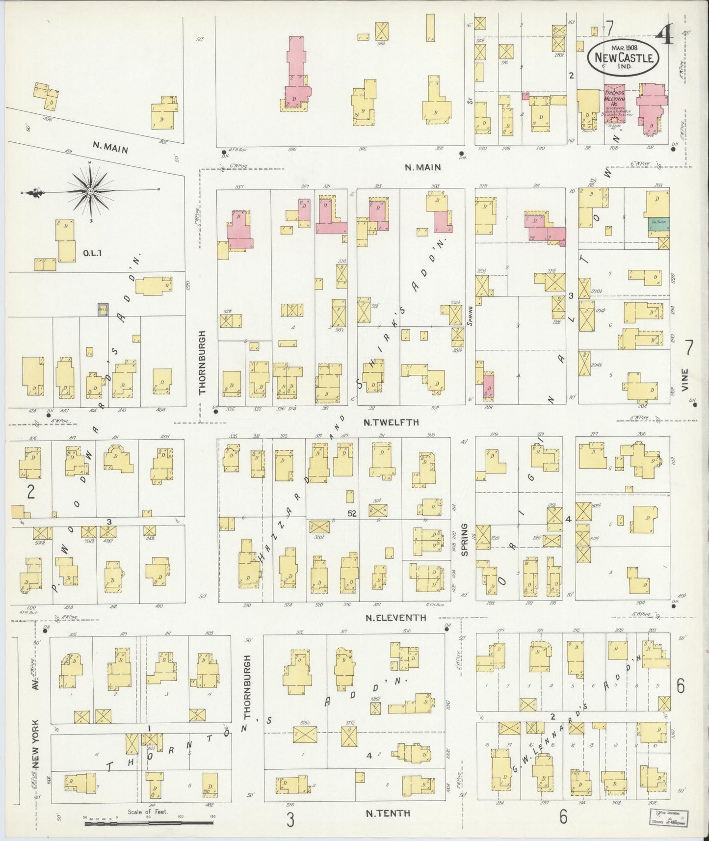 Sanborn Fire Insurance Map from New Castle, Henry County, Indiana (1908), Sheet #0004 - Historic Sanborn Fire Insurance Map Print, vintage old map wall art, antique decor, genealogy gift, Indiana Indiana map