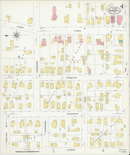 Sanborn Fire Insurance Map from New Castle, Henry County, Indiana (1908), Sheet #0004 - Historic Sanborn Fire Insurance Map Print, vintage old map wall art, antique decor, genealogy gift, Indiana Indiana map