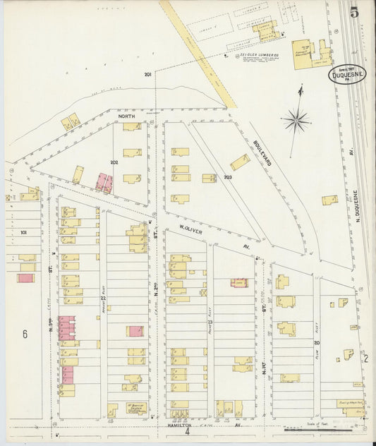 Sanborn Fire Insurance Map from Duquesne, Allegheny County, Pennsylvania (1907), Sheet #0005 - Historic Sanborn Fire Insurance Map Print, vintage old map wall art, antique decor, genealogy gift, Pennsylvania Pennsylvania map