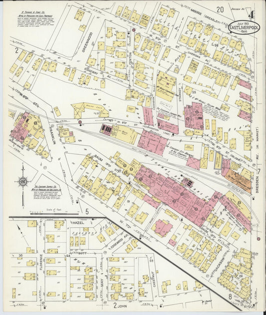 Sanborn Fire Insurance Map from East Liverpool, Columbiana County, Ohio (1913), Sheet #0004 - Historic Sanborn Fire Insurance Map Print, vintage old map wall art, antique decor, genealogy gift, Ohio Ohio map