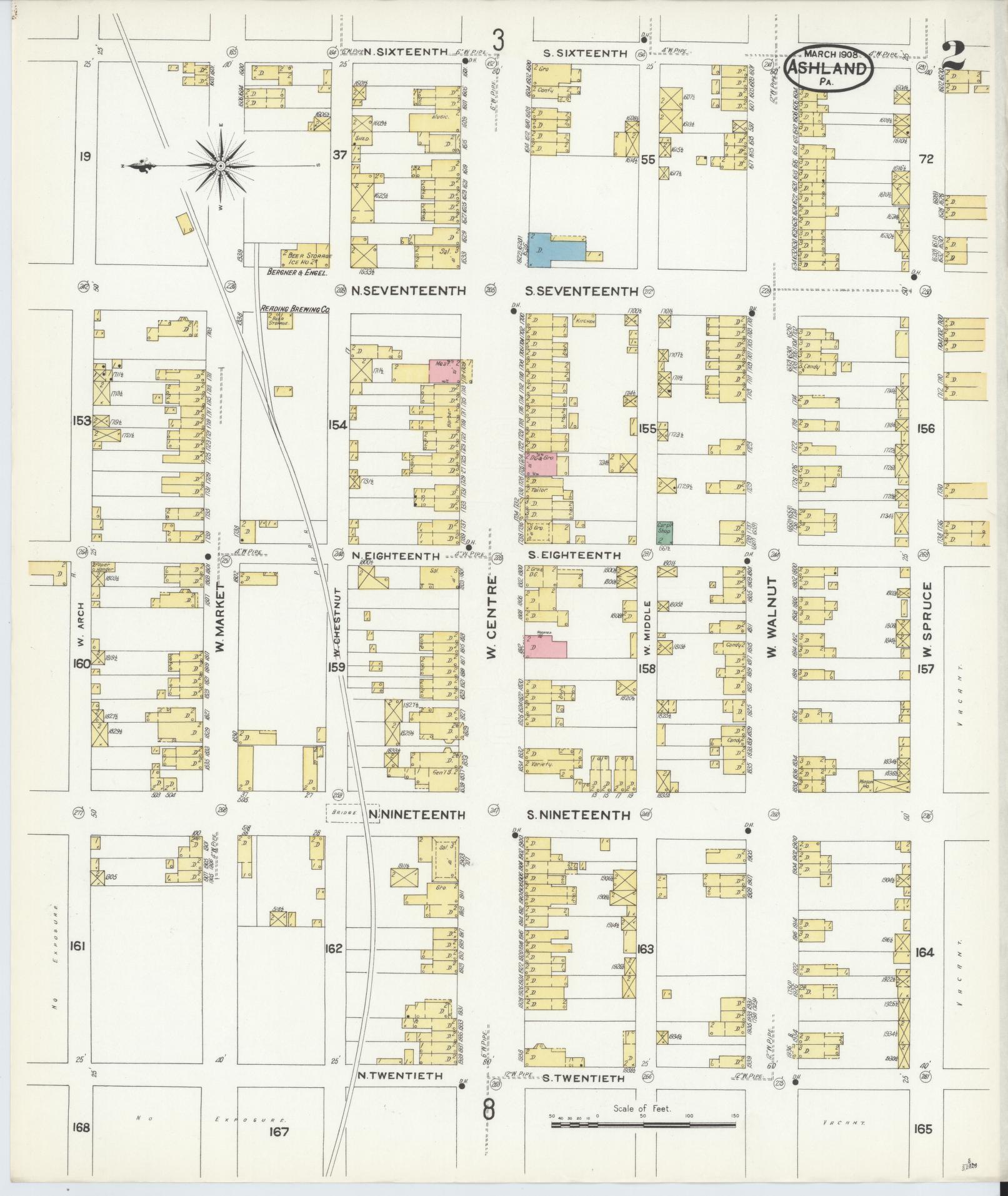 Sanborn Fire Insurance Map from Ashland, Schuylkill County, Pennsylvania (1908), Sheet #0002 - Historic Sanborn Fire Insurance Map Print, vintage old map wall art, antique decor, genealogy gift, Pennsylvania Pennsylvania map