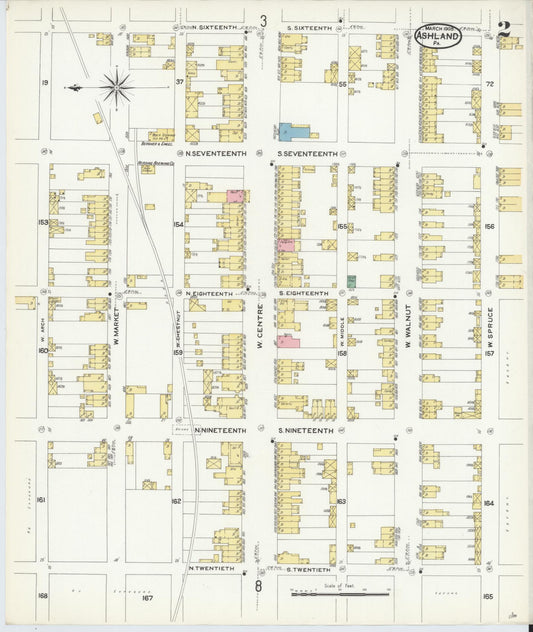 Sanborn Fire Insurance Map from Ashland, Schuylkill County, Pennsylvania (1908), Sheet #0002 - Historic Sanborn Fire Insurance Map Print, vintage old map wall art, antique decor, genealogy gift, Pennsylvania Pennsylvania map