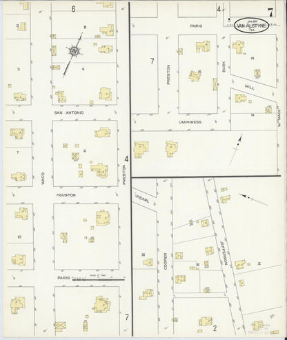 Sanborn Fire Insurance Map from Van Alstyne, Grayson County, Texas (1914), Sheet #0007 - Historic Sanborn Fire Insurance Map Print, vintage old map wall art, antique decor, genealogy gift, Texas Texas map