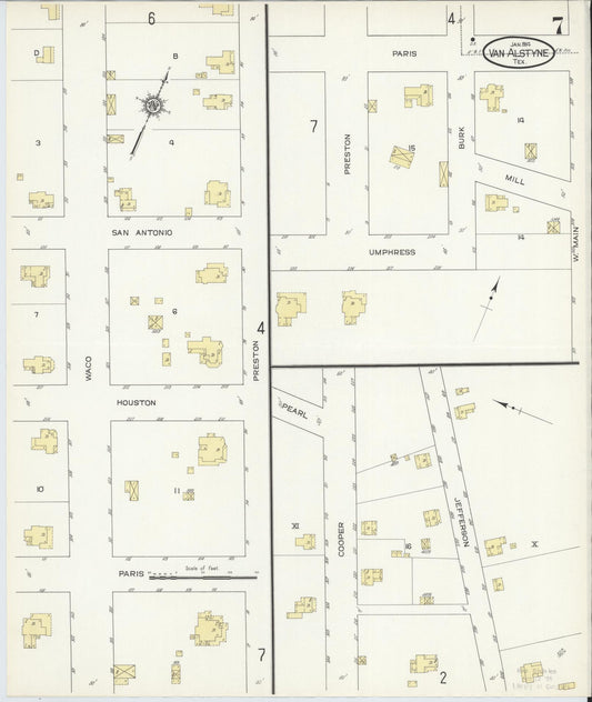 Sanborn Fire Insurance Map from Van Alstyne, Grayson County, Texas (1914), Sheet #0007 - Historic Sanborn Fire Insurance Map Print, vintage old map wall art, antique decor, genealogy gift, Texas Texas map