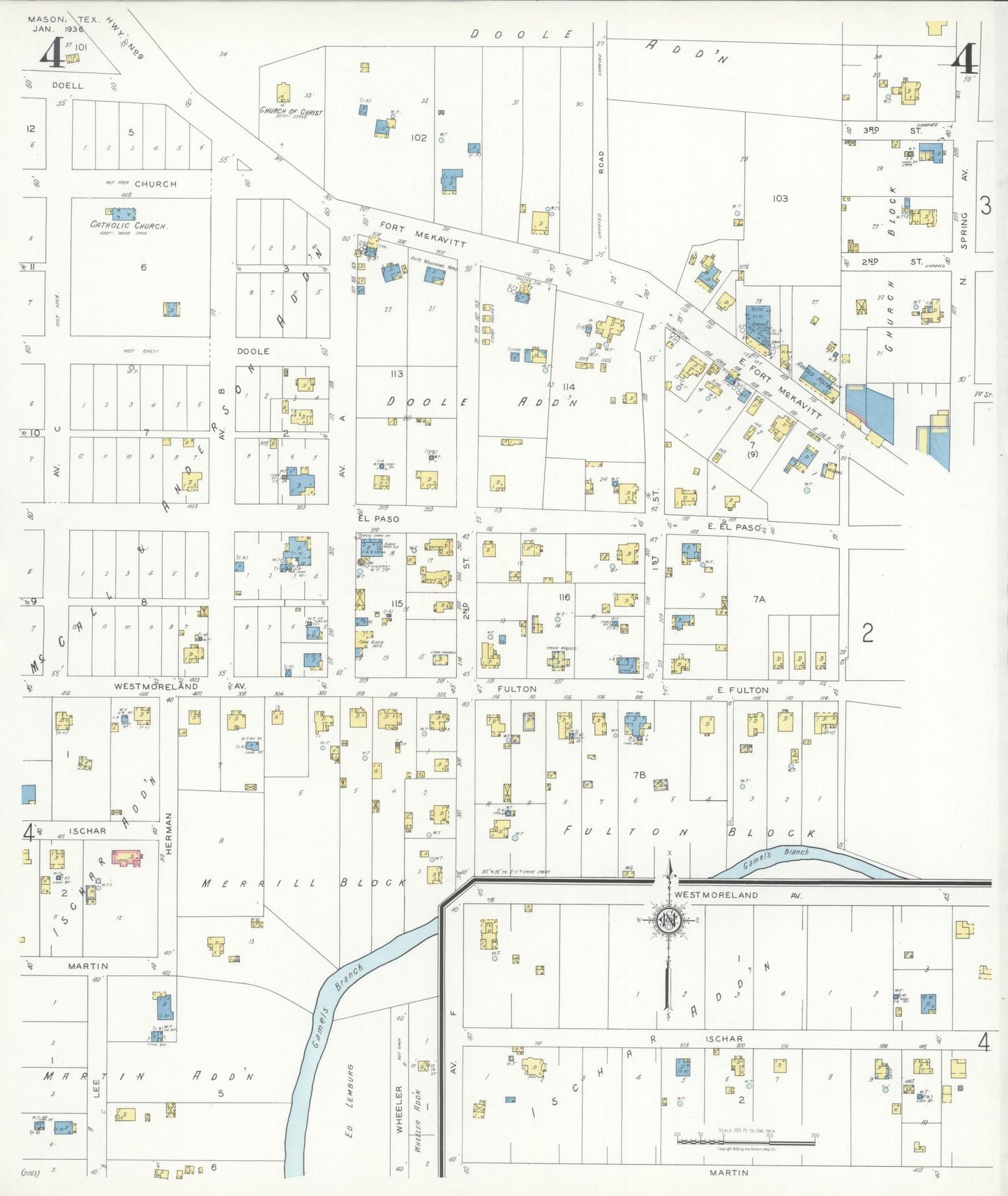 Sanborn Fire Insurance Map from Mason, Mason County, Texas (1936), Sheet #0004 - Historic Sanborn Fire Insurance Map Print, vintage old map wall art, antique decor, genealogy gift, Texas Texas map