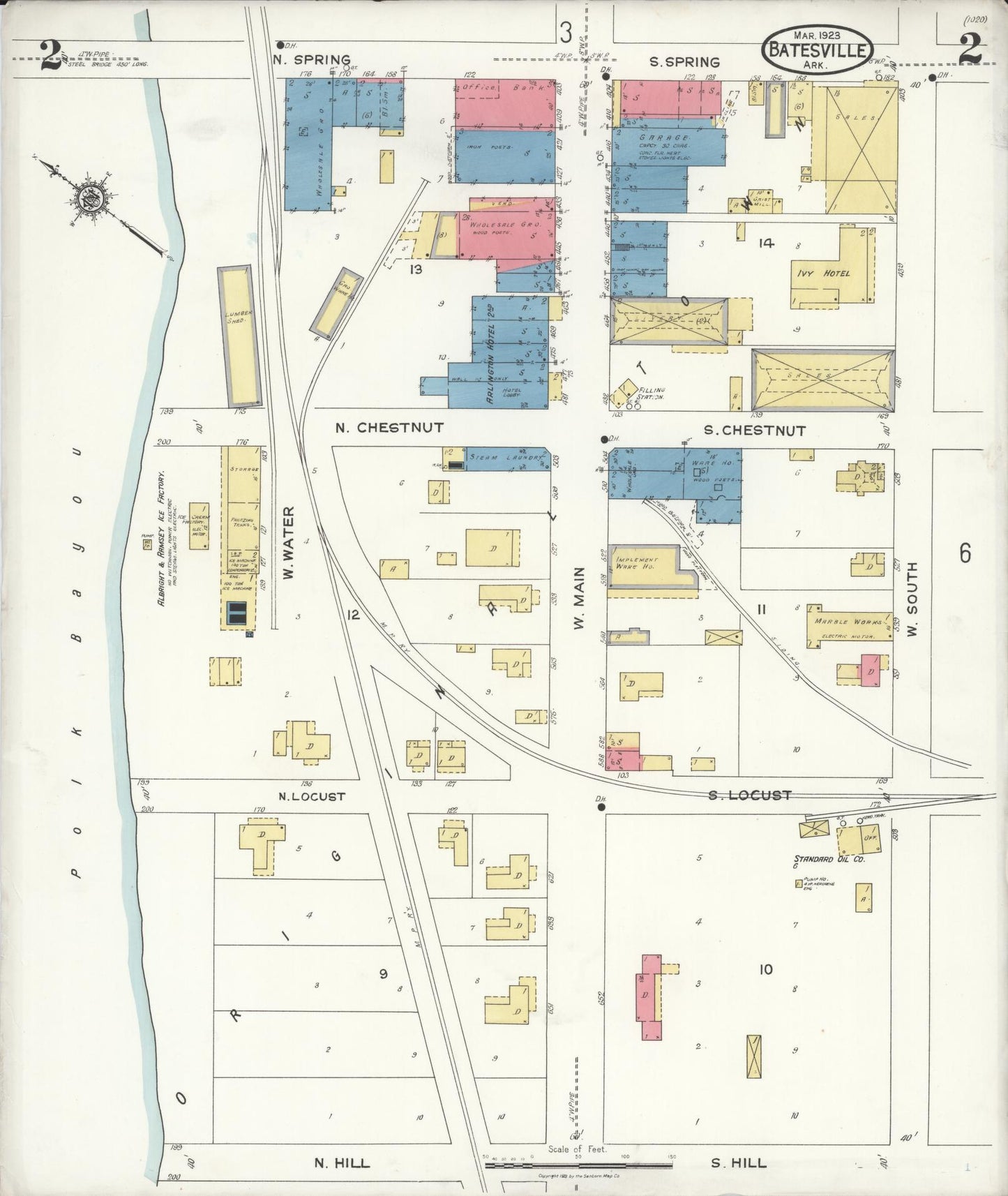 Sanborn Fire Insurance Map from Batesville, Independence County, Arkansas (1923), Sheet #0002 - Historic Sanborn Fire Insurance Map Print, vintage old map wall art, antique decor, genealogy gift, Arkansas Arkansas map