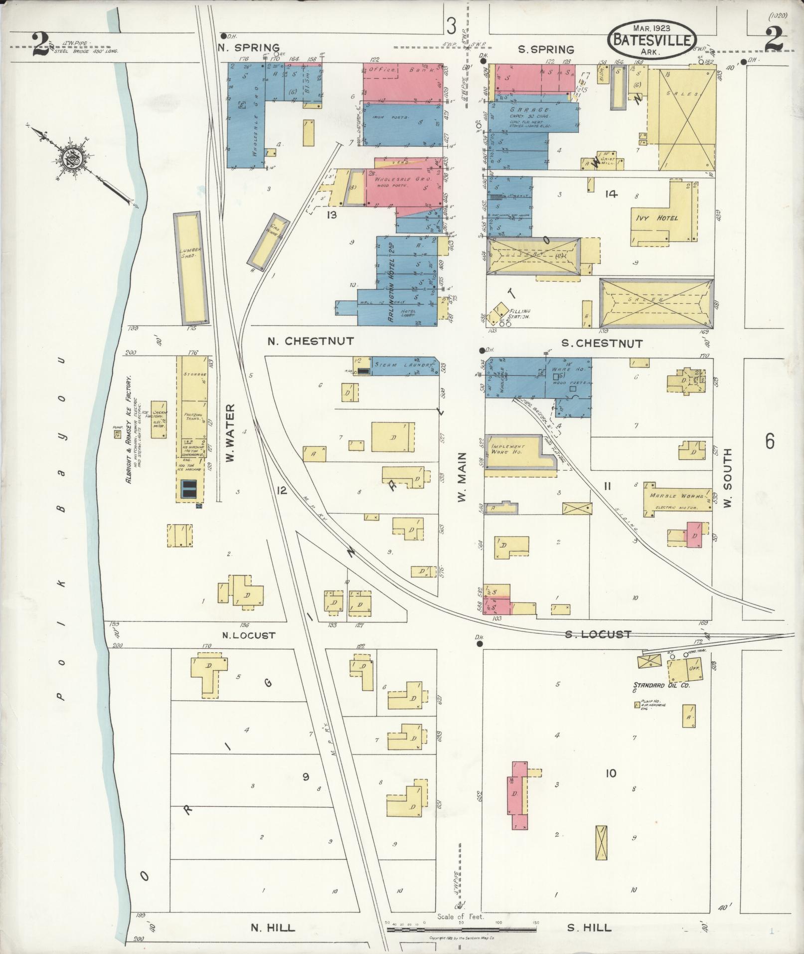 Sanborn Fire Insurance Map from Batesville, Independence County, Arkansas (1923), Sheet #0002 - Historic Sanborn Fire Insurance Map Print, vintage old map wall art, antique decor, genealogy gift, Arkansas Arkansas map