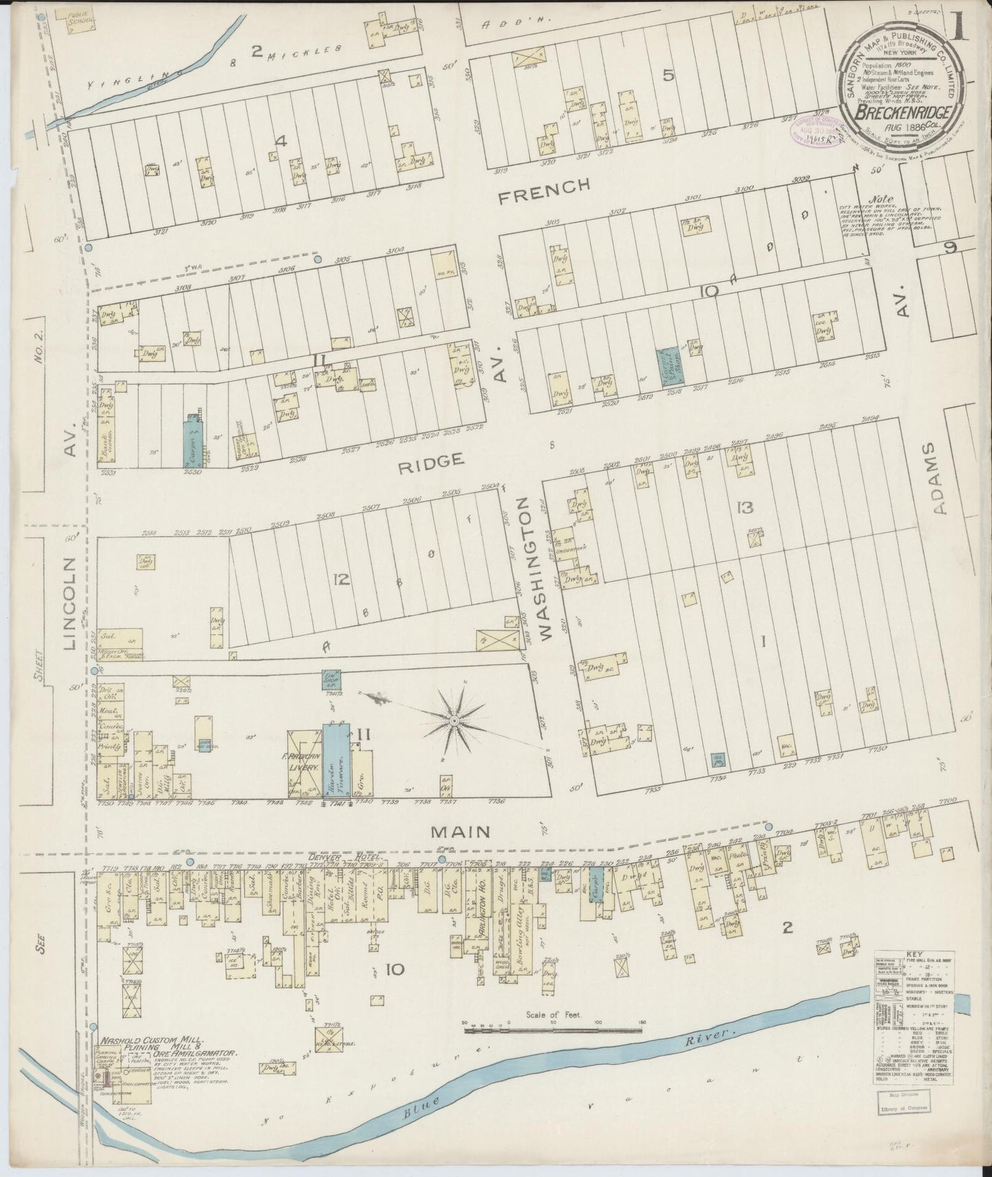Sanborn Fire Insurance Map from Breckenridge, Summit County, Colorado (1886), Sheet #0001 - Complete Map Set gallery image, historic Sanborn map, vintage wall art, Colorado Colorado