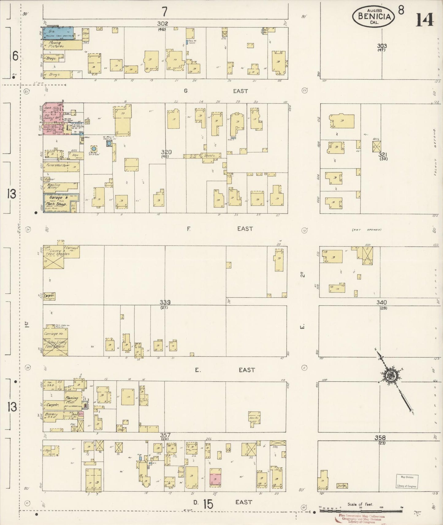 Sanborn Fire Insurance Map from Benicia, Solano County, California (1913), Sheet #0014 - Historic Sanborn Fire Insurance Map Print, vintage old map wall art, antique decor, genealogy gift, California California map