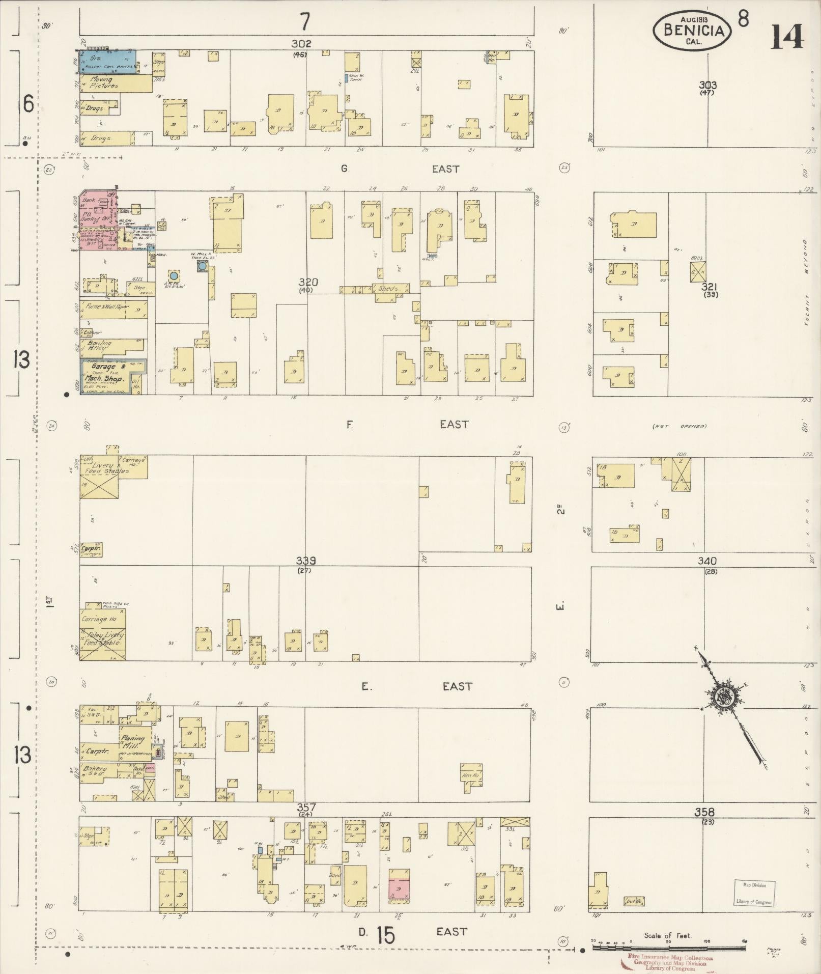 Sanborn Fire Insurance Map from Benicia, Solano County, California (1913), Sheet #0014 - Historic Sanborn Fire Insurance Map Print, vintage old map wall art, antique decor, genealogy gift, California California map