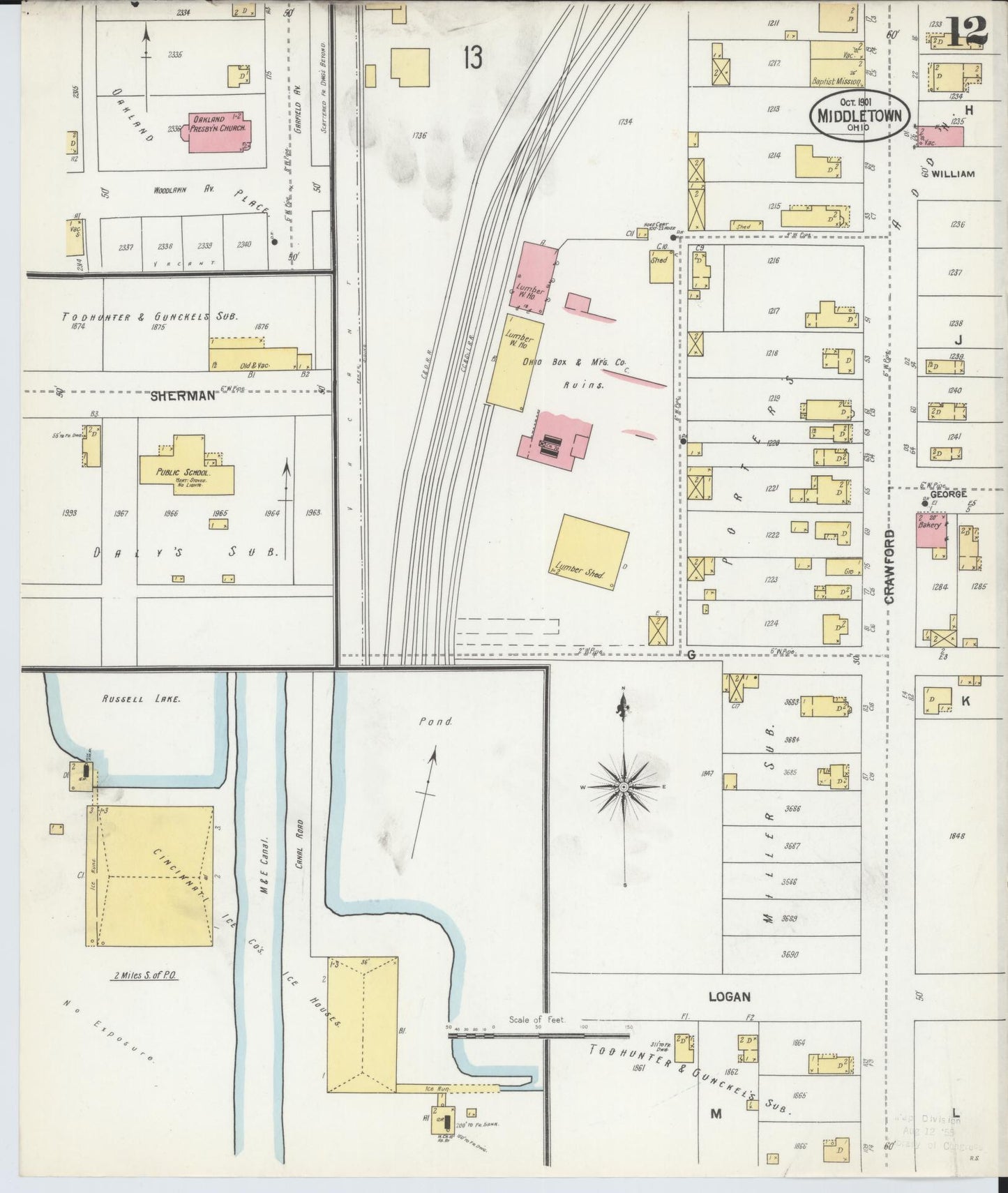 Sanborn Fire Insurance Map from Middletown, Butler County, Ohio (1901), Sheet #0012 - Historic Sanborn Fire Insurance Map Print, vintage old map wall art, antique decor, genealogy gift, Ohio Ohio map