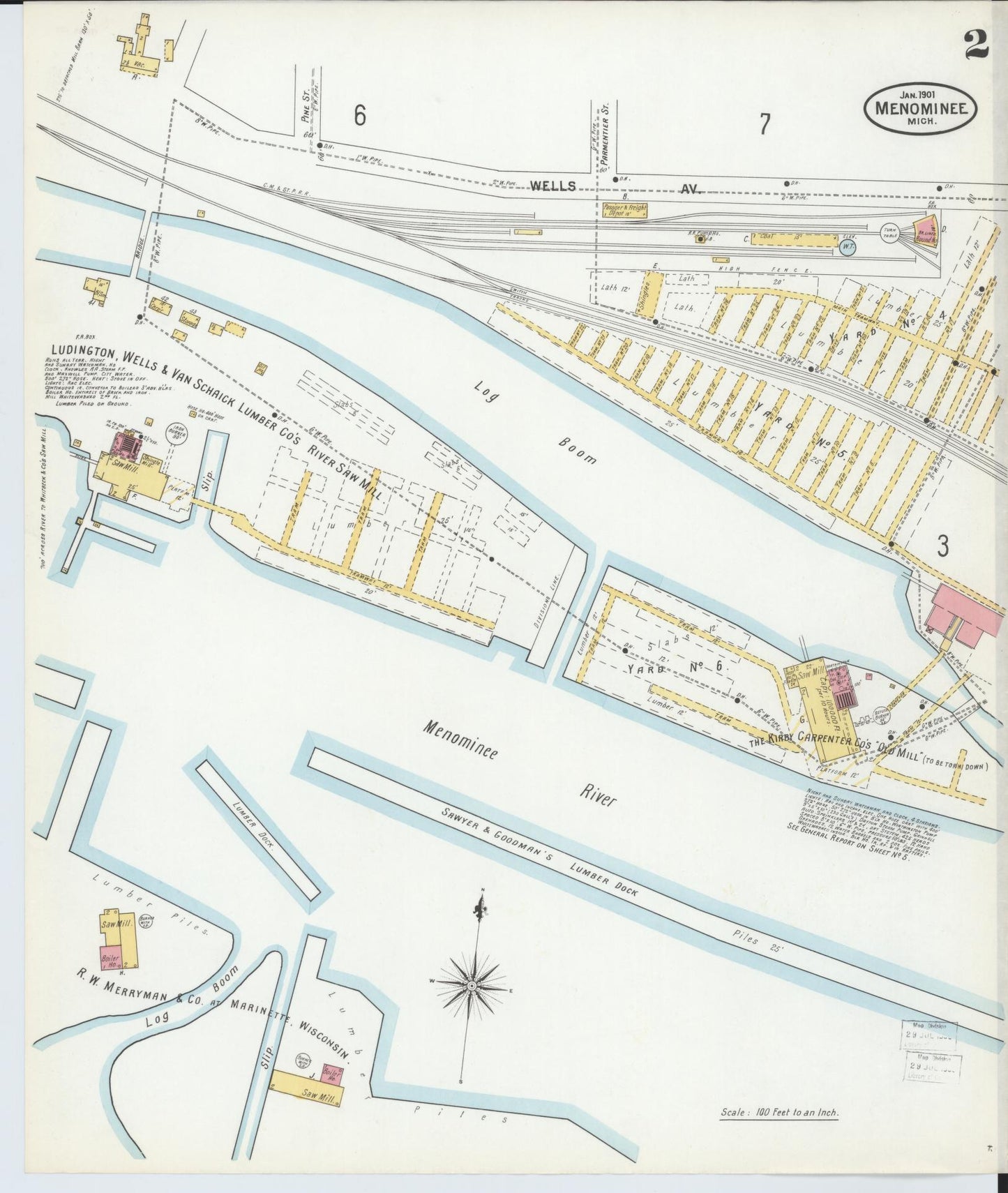 Sanborn Fire Insurance Map from Menominee, Menominee County, Michigan (1901), Sheet #0002 - Complete Map Set gallery image, historic Sanborn map, vintage wall art, Michigan Michigan